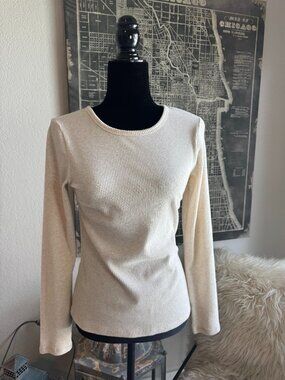 Size M - Old Navy Heathered Cream Ribbed Long Sleeve Crew Neck